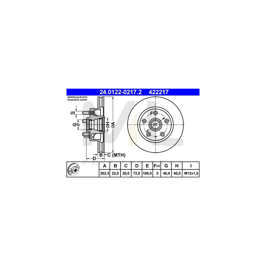 ATE 24.0122-0217.2 Brake Disc Vented, with bolts/screws  - 1 piece