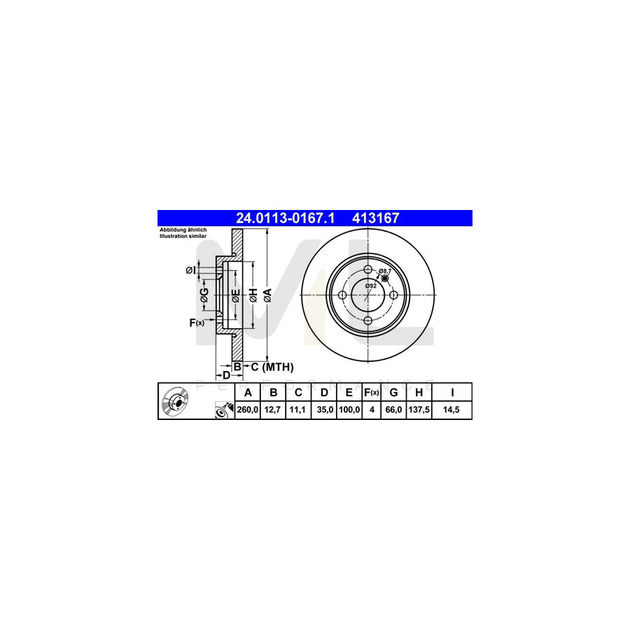 ATE 24.0113-0167.1 Brake Disc for BMW 3 Series Solid, Coated  - 1 piece