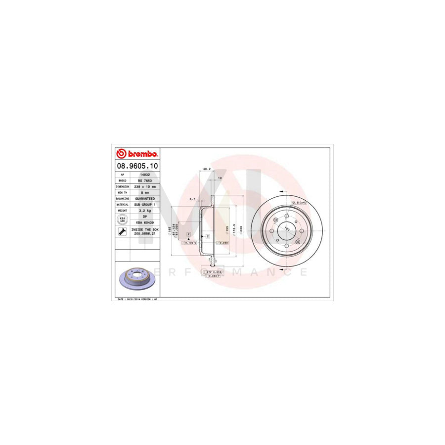 BREMBO 08.9605.10 Brake Disc Solid, with bolts/screws | ML Performance Car Parts