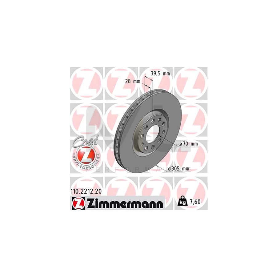 ZIMMERMANN COAT Z 110.2212.20 Brake Disc Internally Vented, Coated  - 1 piece