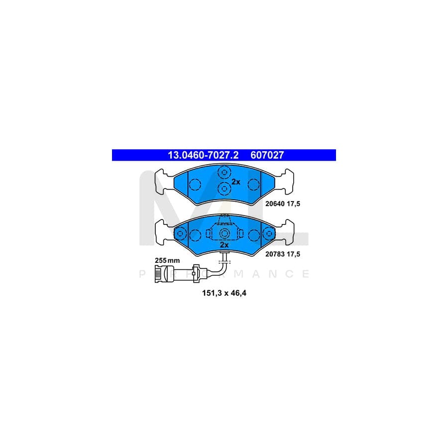 ATE 13.0460-7027.2 Brake pad set incl. wear warning contact