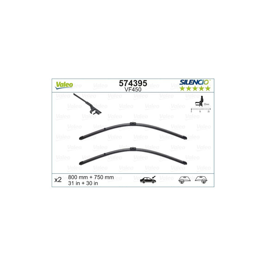 Valeo Silencio Flat Blade Set, Silencio X.Trm 574395 Wiper Blade For Citroﾃ起 C4 | ML Performance US Car Parts