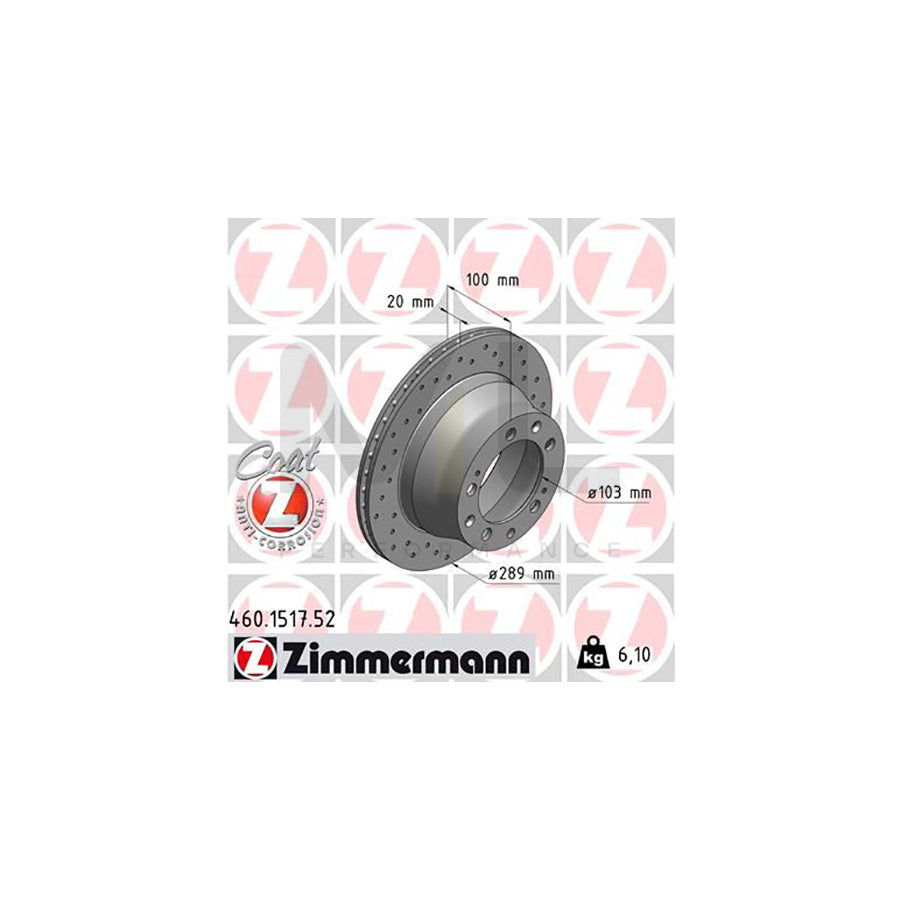 ZIMMERMANN SPORT COAT Z 460.1517.52 Brake Disc for PORSCHE 944 Coupe Internally Vented, Perforated, Coated  - 1 piece