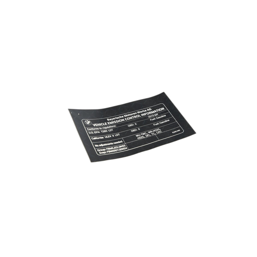 Genuine BMW 71228642540 F25 F26 Label "Exhaust Emission" MY15 (Inc. X3 35iX & X4 35iX) | ML Performance US Car Parts