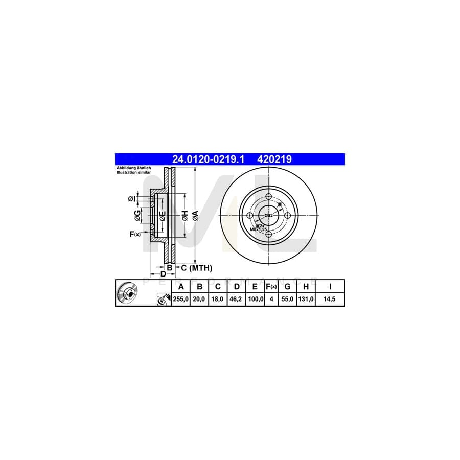 ATE 24.0120-0219.1 Brake Disc Vented, Coated  - 1 piece