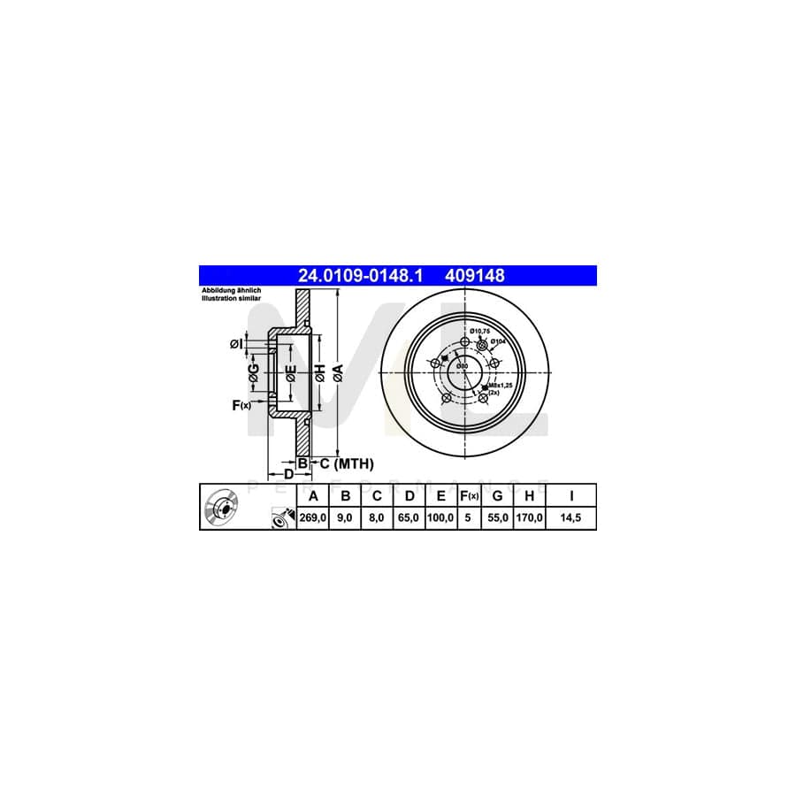 ATE 24.0109-0148.1 Brake Disc for TOYOTA CELICA Solid, Coated  - 1 piece