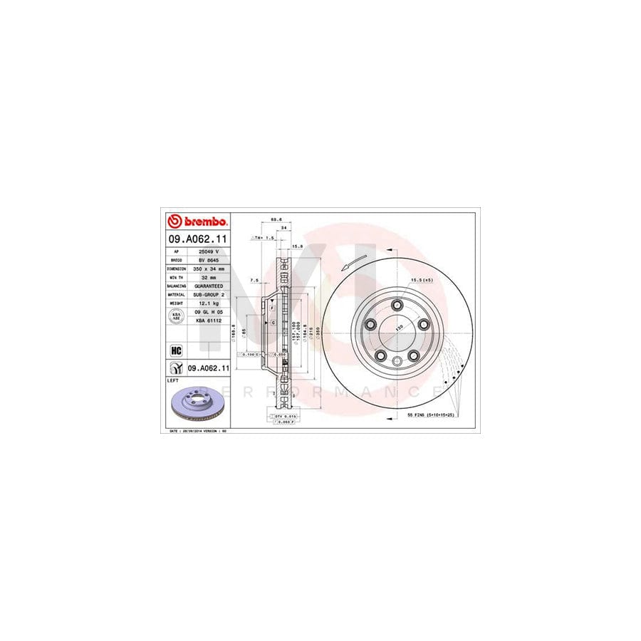 BREMBO COATED DISC LINE 09.A062.11 Brake Disc Internally Vented, Coated, High-carbon | ML Performance Car Parts
