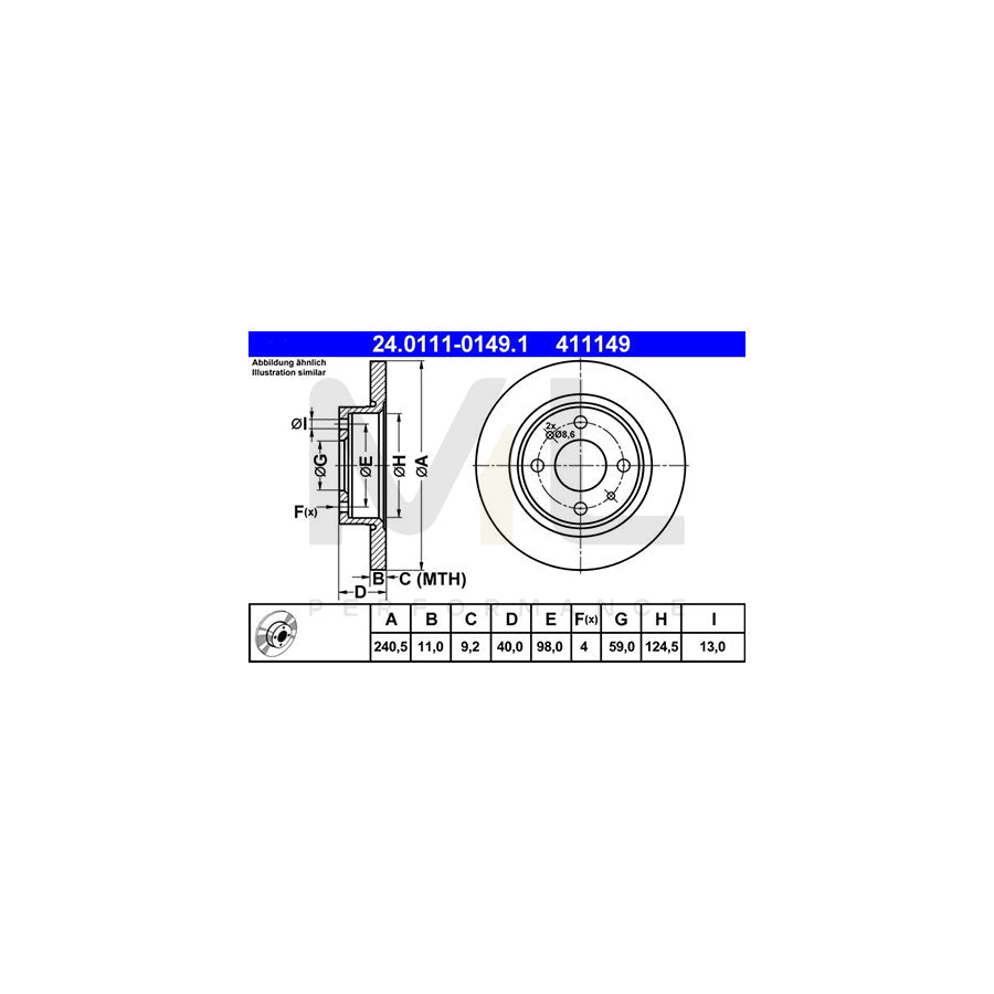 ATE 24.0111-0149.1 Brake Disc Solid  - 1 piece