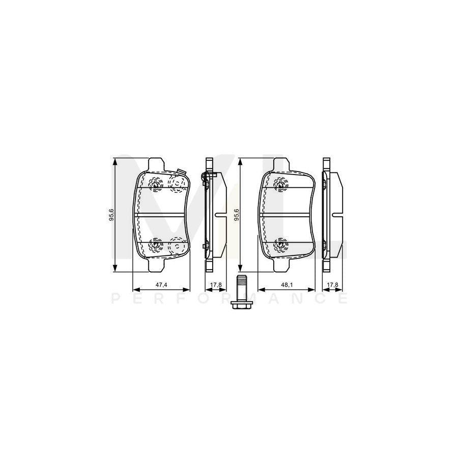 Bosch 0986Tb3200 Brake Pad Set For Fiat 500L (351, 352) With Acoustic Wear Warning, With Bolts  | ML Performance Car Parts