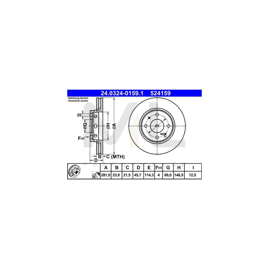 ATE PowerDisc 24.0324-0159.1 Brake Disc Vented, Coated  - 1 piece