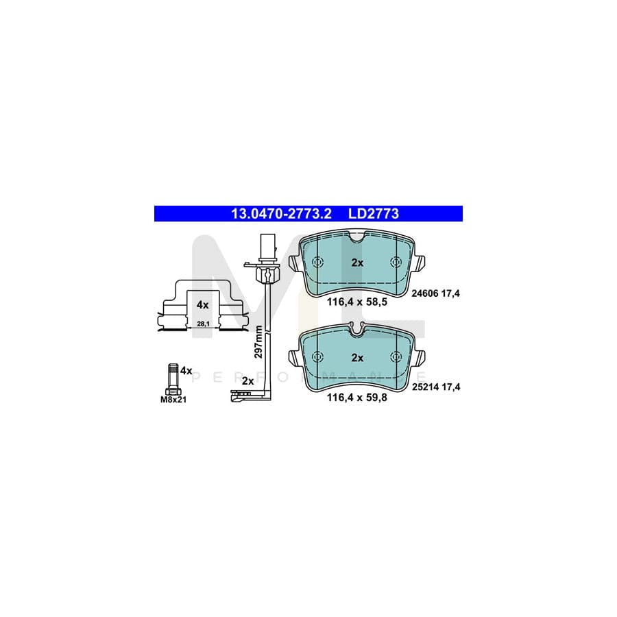 ATE Ceramic 13.0470-2773.2 Brake pad set for AUDI A8 D4 (4H2, 4H8, 4HC, 4HL) incl. wear warning contact, with brake caliper screws, with accessories