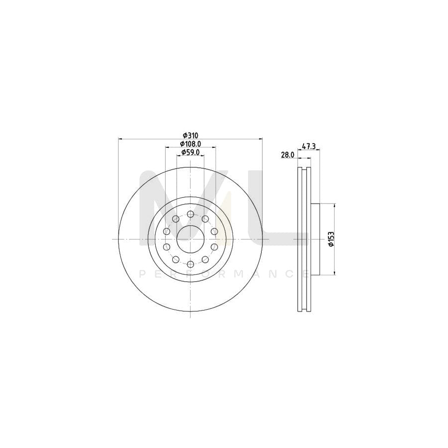 HELLA 8DD 355 106-581 Brake Disc Internally Vented, without wheel hub, without wheel studs