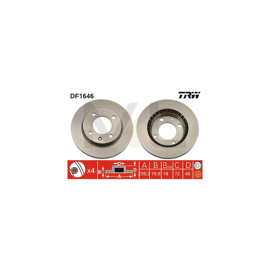 TRW DF1646 Brake Disc for FORD FIESTA Vented | ML Performance Car Parts