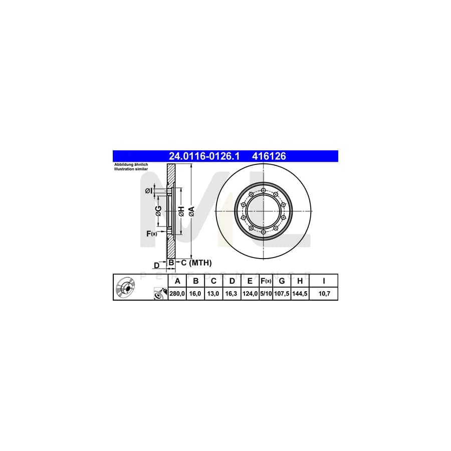 ATE 24.0116-0126.1 Brake Disc for FORD TRANSIT Solid, Coated  - 1 piece