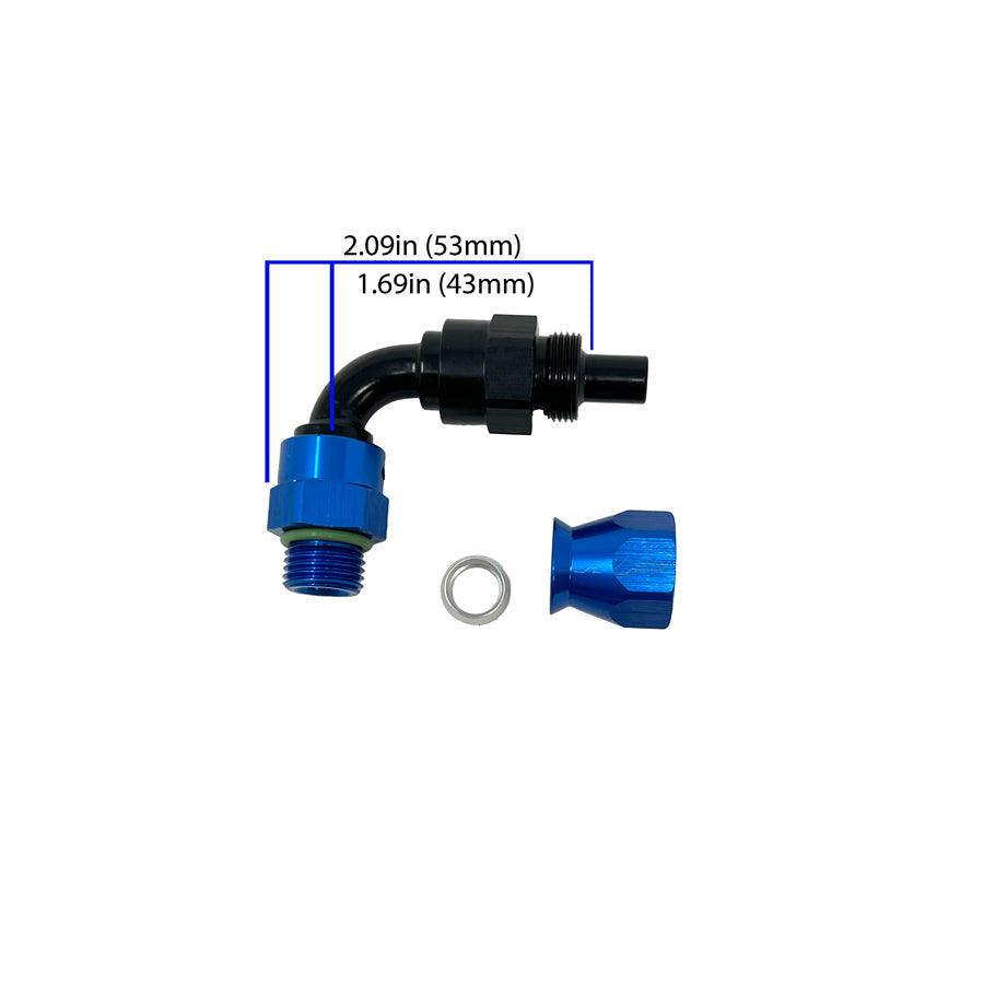 Precision Raceworks 201-0189 Fuel Line Fitting AN6 PTFE to AN6 ORB Male Swivel 90 Degree
