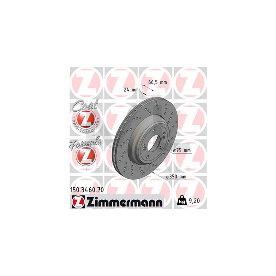 ZIMMERMANN FORMULA Z COAT Z 150.3460.70 Brake Disc Perforated, Two-piece brake disc, Vented, Coated, Alloyed / High-carbon