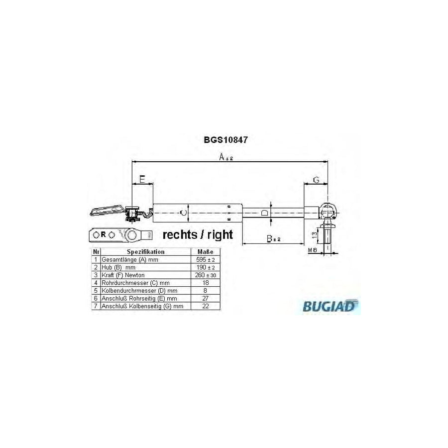 BUGIAD Bgs10847 Tailgate Strut for Daihatsu Charade IV Hatchback (G200, G202)