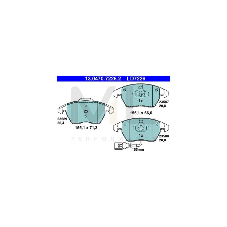 ATE Ceramic 13.0470-7226.2 Brake pad set incl. wear warning contact