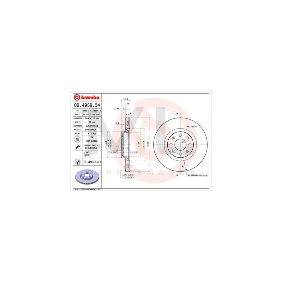 BREMBO 09.4939.34 Brake Disc Internally Vented, with bolts/screws | ML Performance Car Parts