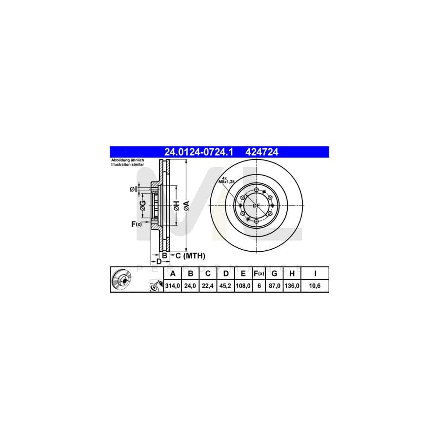 ATE 24.0124-0724.1 Brake Disc Vented, Coated  - 1 piece
