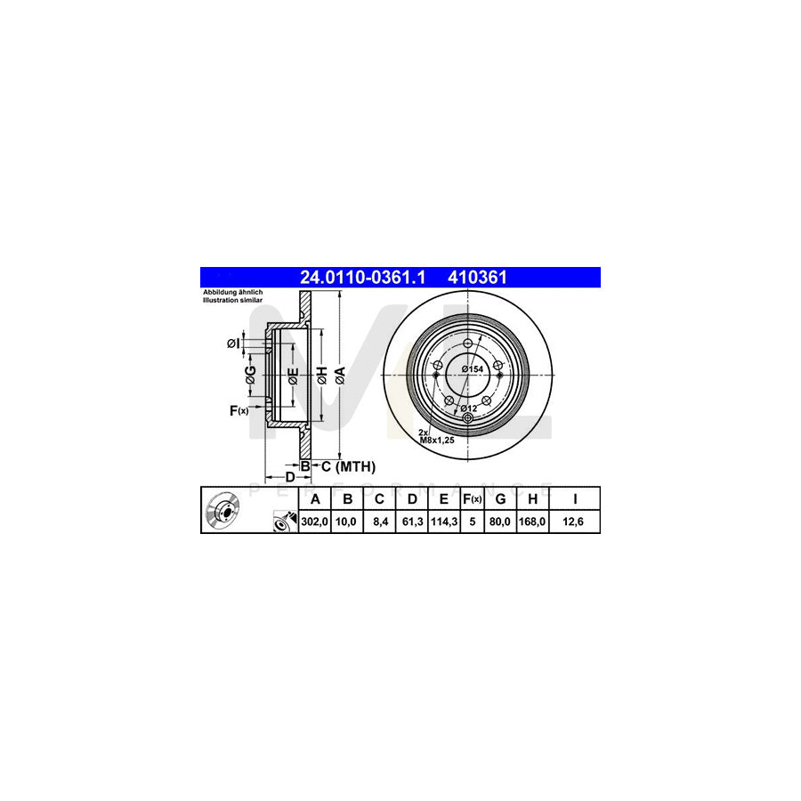 ATE 24.0110-0361.1 Brake Disc Solid, Coated  - 1 piece