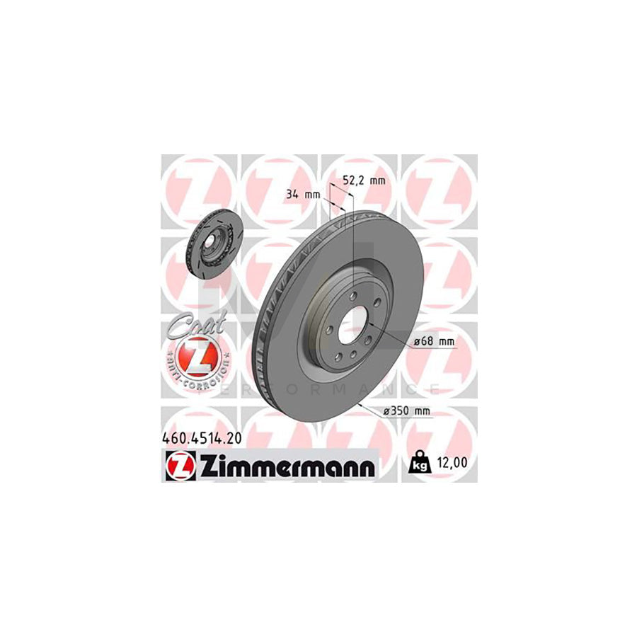 ZIMMERMANN 460.4514.20 Brake Disc for PORSCHE Macan (95B) Internally Vented, Slotted, Coated, High-carbon