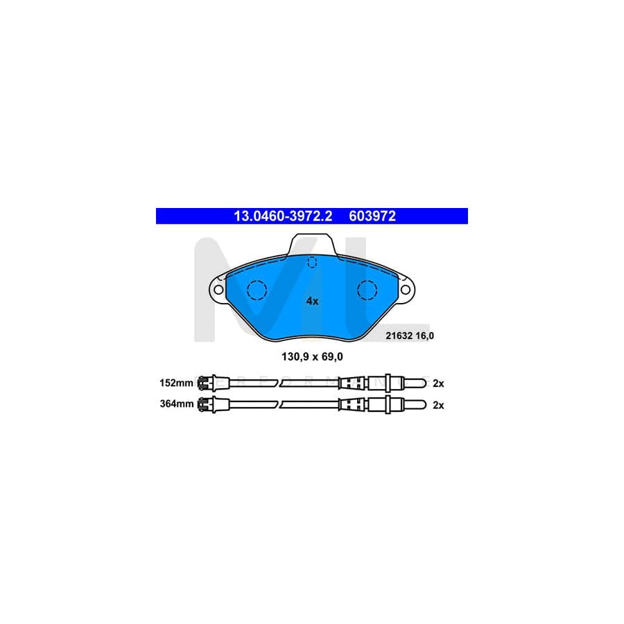 ATE 13.0460-3972.2 Brake pad set for CITRO?? XANTIA incl. wear warning contact