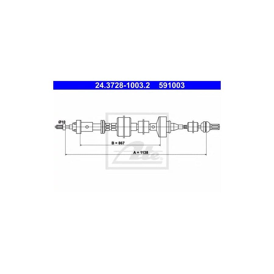 ATE 24.3728-1003.2 Clutch Cable for Renault 21