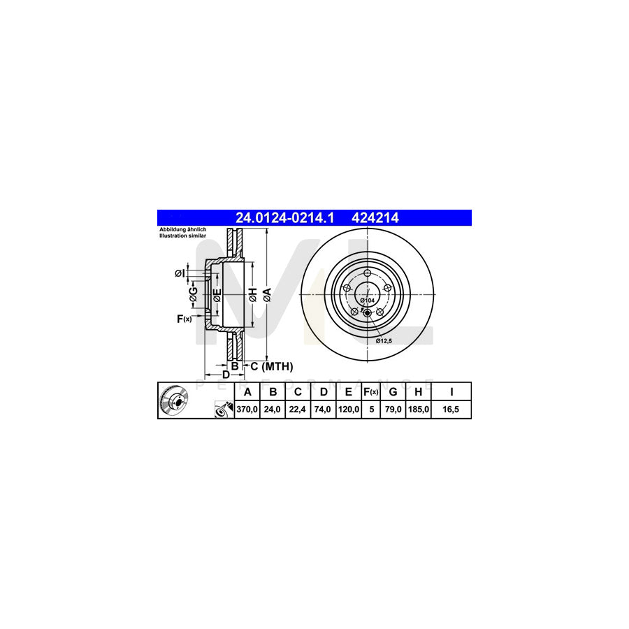 ATE 24.0124-0214.1 Brake Disc for BMW 7 (E65, E66, E67) Vented, Coated, High-carbon  - 1 piece