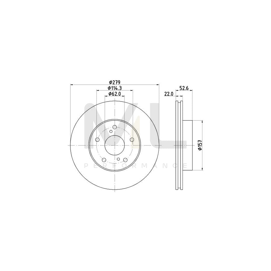 HELLA 8DD 355 105-251 Brake Disc Internally Vented, without wheel hub, without wheel studs