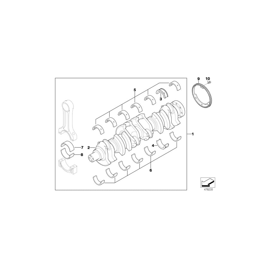 Genuine BMW 11217785741 E39 At-Crankshaft With Bearing Shells (Inc. 525d) | ML Performance US Car Parts