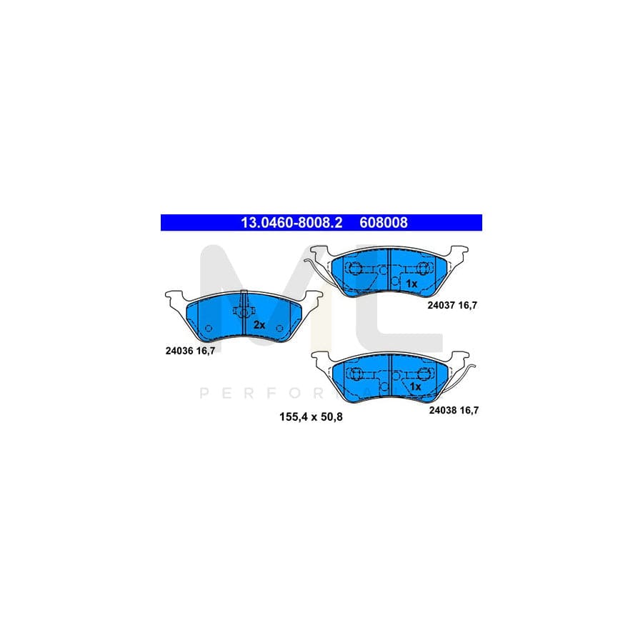 ATE 13.0460-8008.2 Brake pad set for CHRYSLER VOYAGER with acoustic wear warning