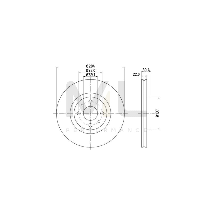 HELLA PRO 8DD 355 102-531 Brake Disc Internally Vented, Coated, without wheel hub, without wheel studs