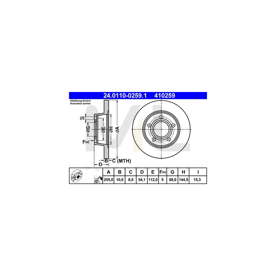 ATE 24.0110-0259.1 Brake Disc for AUDI A6 Solid, Coated  - 1 piece