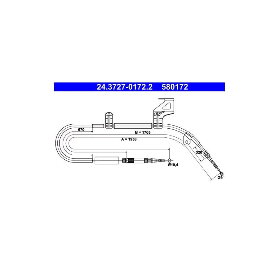 ATE 24.3727-0172.2 Hand Brake Cable for Audi A6