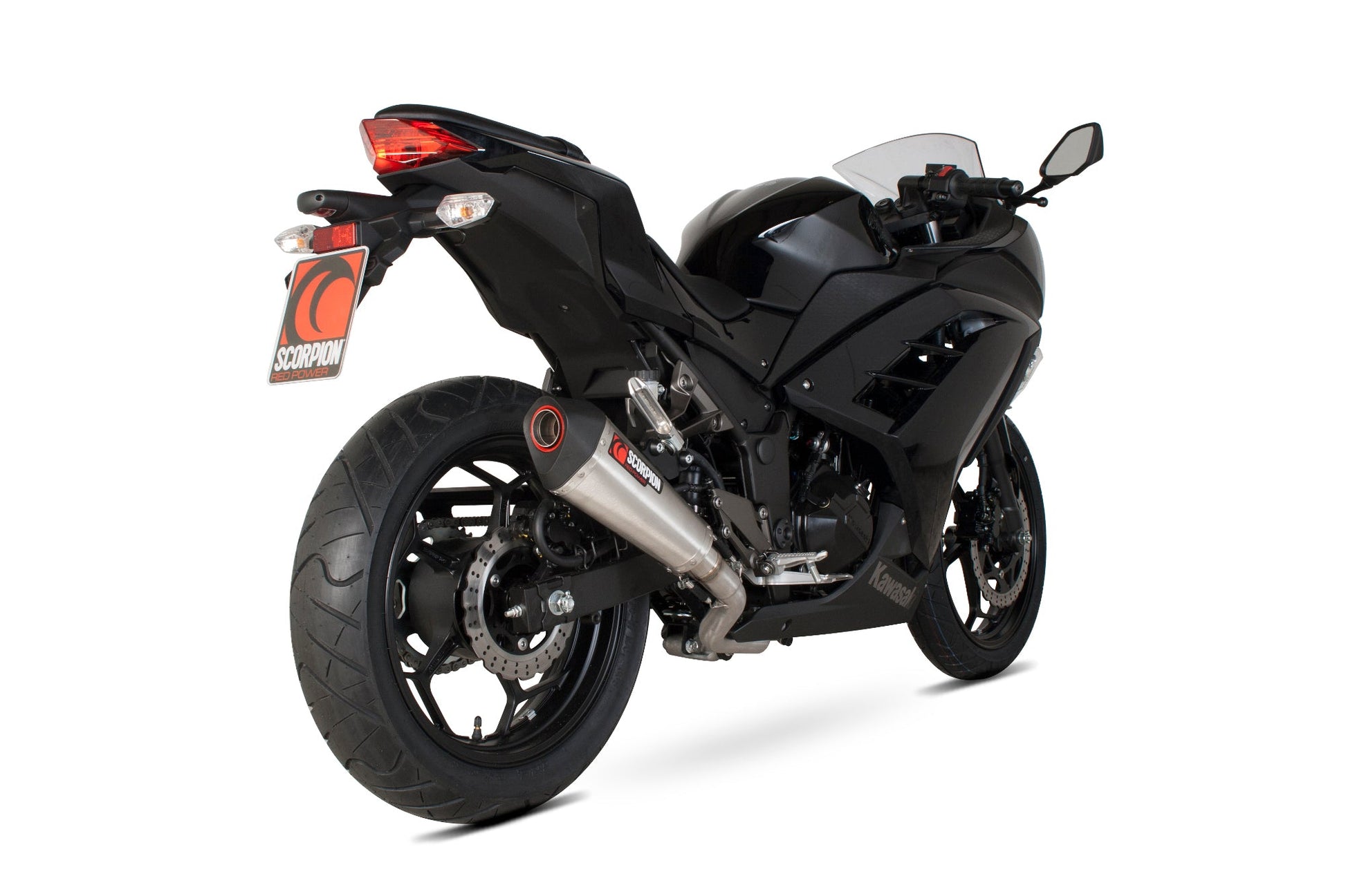 Scorpion RKA96SYSSEO Kawasaki Serket Taper Full System - Brushed Stainless Steel Sleeve (Ninja 300 / Z300) | ML Performance US US