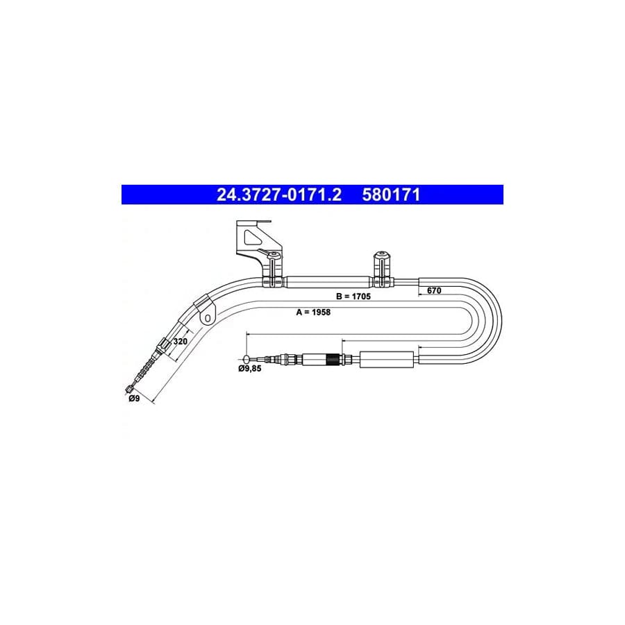 ATE 24.3727-0171.2 Hand Brake Cable for Audi A6