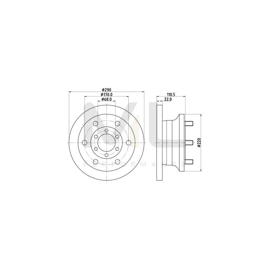 HELLA 8DD 355 106-361 Brake Disc for IVECO Daily Solid, with wheel studs, without wheel hub