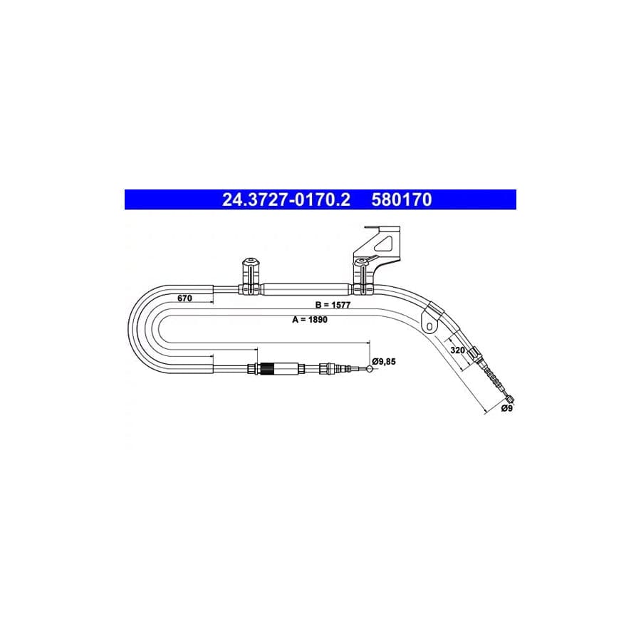 ATE 24.3727-0170.2 Hand Brake Cable for VW Passat