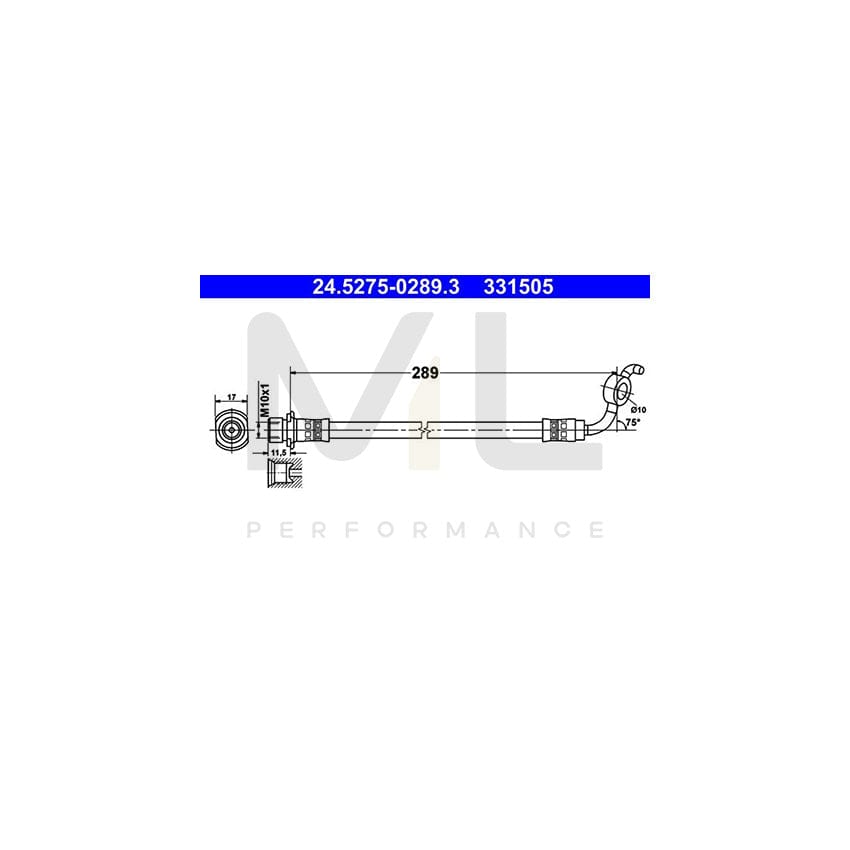 ATE 24.5275-0289.3 Brake Hose for TOYOTA RAV 4 289mm, M10x1
