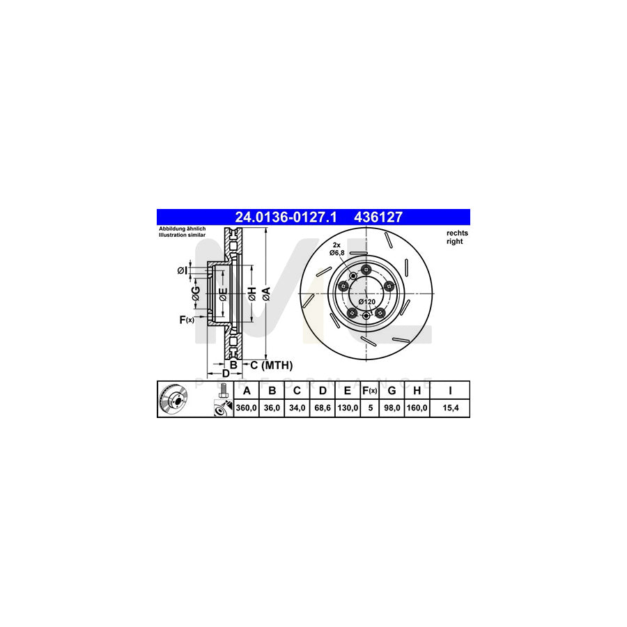 ATE 24.0136-0127.1 Brake Disc for PORSCHE Panamera (970) Slotted / Internally Vented, Coated, Alloyed / High-carbon, with bolts/screws