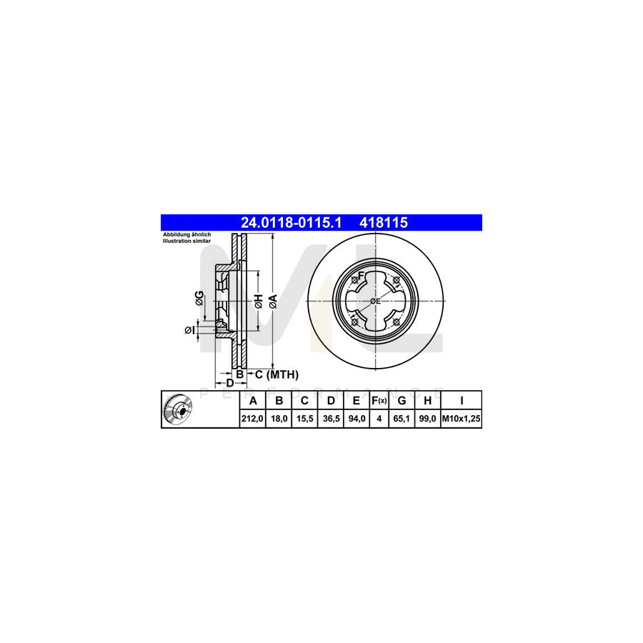 ATE 24.0118-0115.1 Brake Disc Vented  - 1 piece