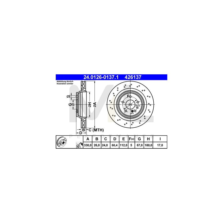 ATE 24.0126-0137.1 Brake Disc suitable for MERCEDES-BENZ S-Class Perforated / Vented, Coated, Alloyed / High-carbon  - 1 piece