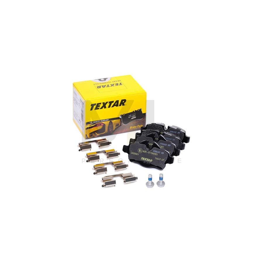TEXTAR 2428901 Brake pad set prepared for wear indicator, with brake caliper screws, with accessories | ML Performance Car Parts