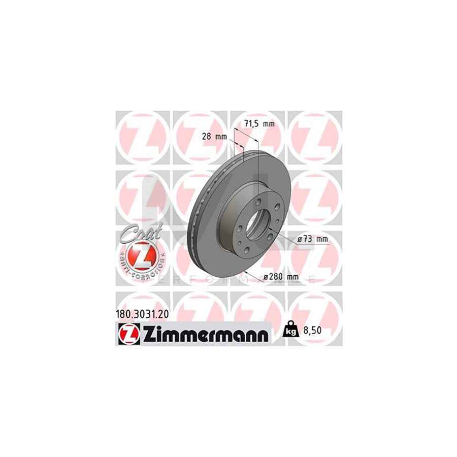 ZIMMERMANN COAT Z 180.3031.20 Brake Disc Internally Vented, Coated  - 1 piece