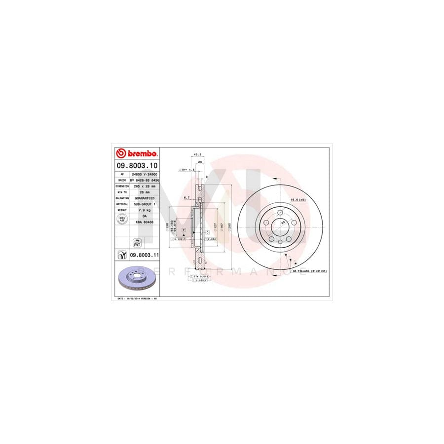 BREMBO 09.8003.10 Brake Disc Internally Vented | ML Performance Car Parts