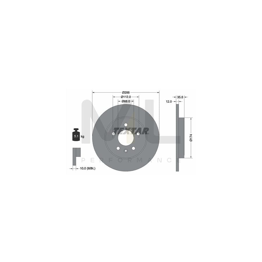 TEXTAR 92137000 Brake Disc Solid, without wheel hub, without wheel studs | ML Performance Car Parts
