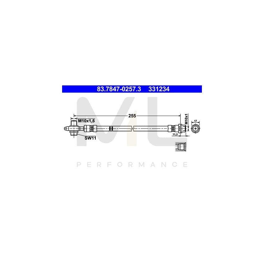ATE 83.7847-0257.3 Brake Hose 255mm, M10x1