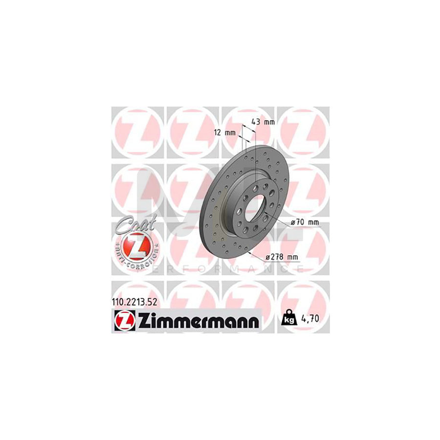 ZIMMERMANN 110.2213.52 Brake Disc Perforated, Solid, Coated  - 1 piece