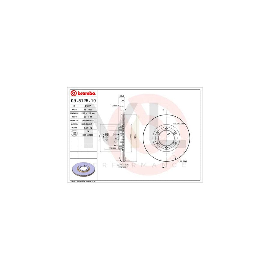 BREMBO 09.5125.10 Brake Disc Internally Vented | ML Performance Car Parts